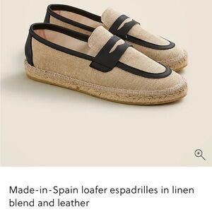 NIB J. Crew Beige Linen and Black Leather Loafer Espadrilles MSRP:$98